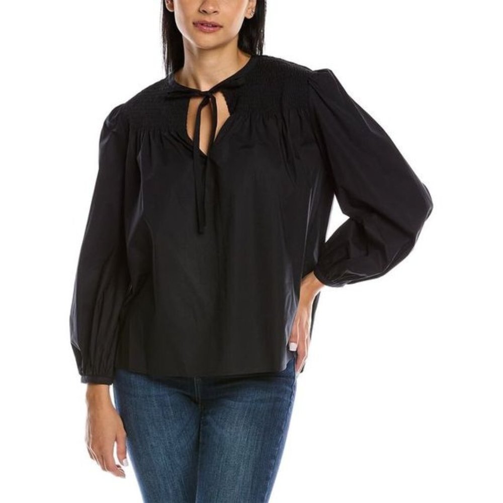 NWT Derek Lam 10 Crosby Black Smocked Long Sleeve Austin Top